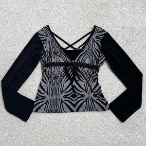 Vintage zebra print off the shoulder long sleeve top